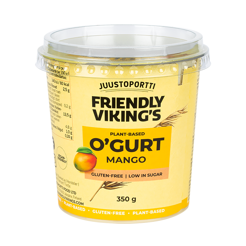 Juustoportti Friendly Viking's O'gurt hapatettu kauravälipala mango 350 g