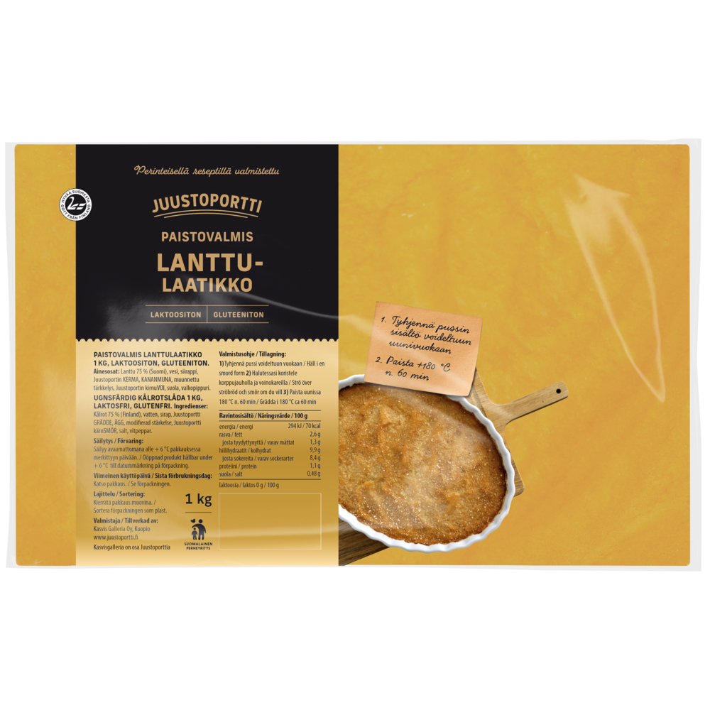 Juustoportti Paistovalmis lanttulaatikko 1 kg laktoositon gluteeniton