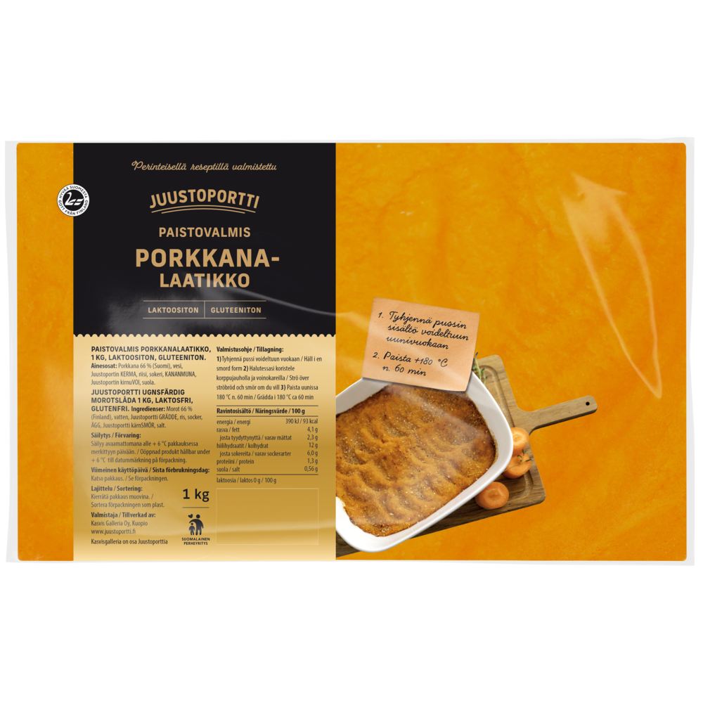 Juustoportti Paistovalmis porkkanalaatikko 1 kg laktoositon gluteeniton