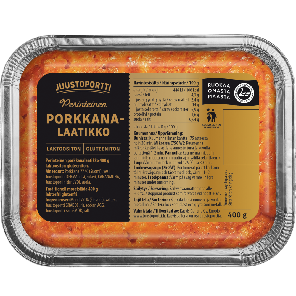 Juustoportti Perinteinen porkkanalaatikko 400 g laktoositon gluteeniton