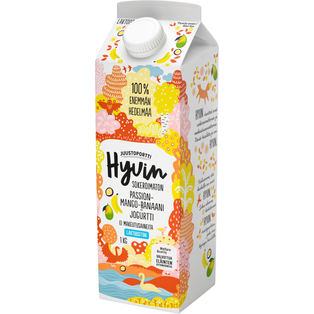 Juustoportti Hyvin jogurtti 1 kg passion-mango-banaani laktoositon