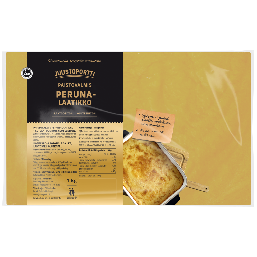 Juustoportti Paistovalmis perunalaatikko 1 kg laktoositon gluteeniton