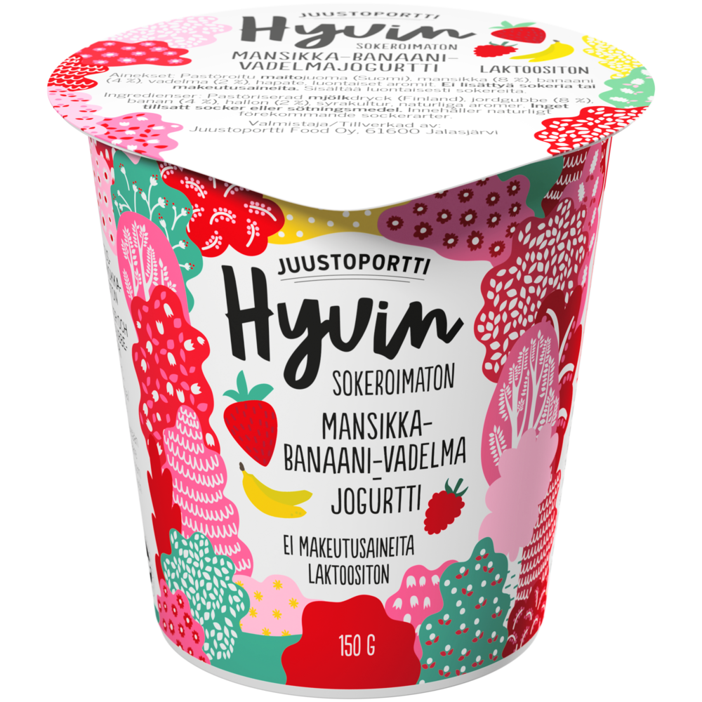 Juustoportti Hyvin sokeroimaton jogurtti 150 g mansikka-vadelma laktoositon