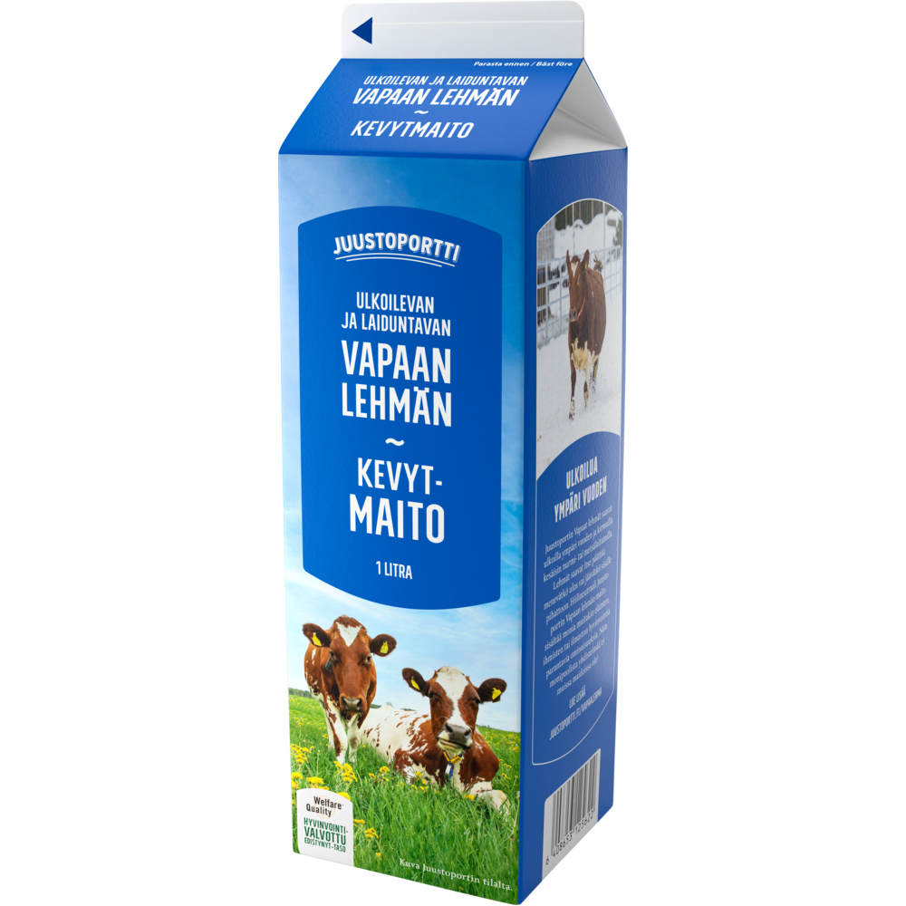Juustoportti Vapaan lehmän kevytmaito 1 l