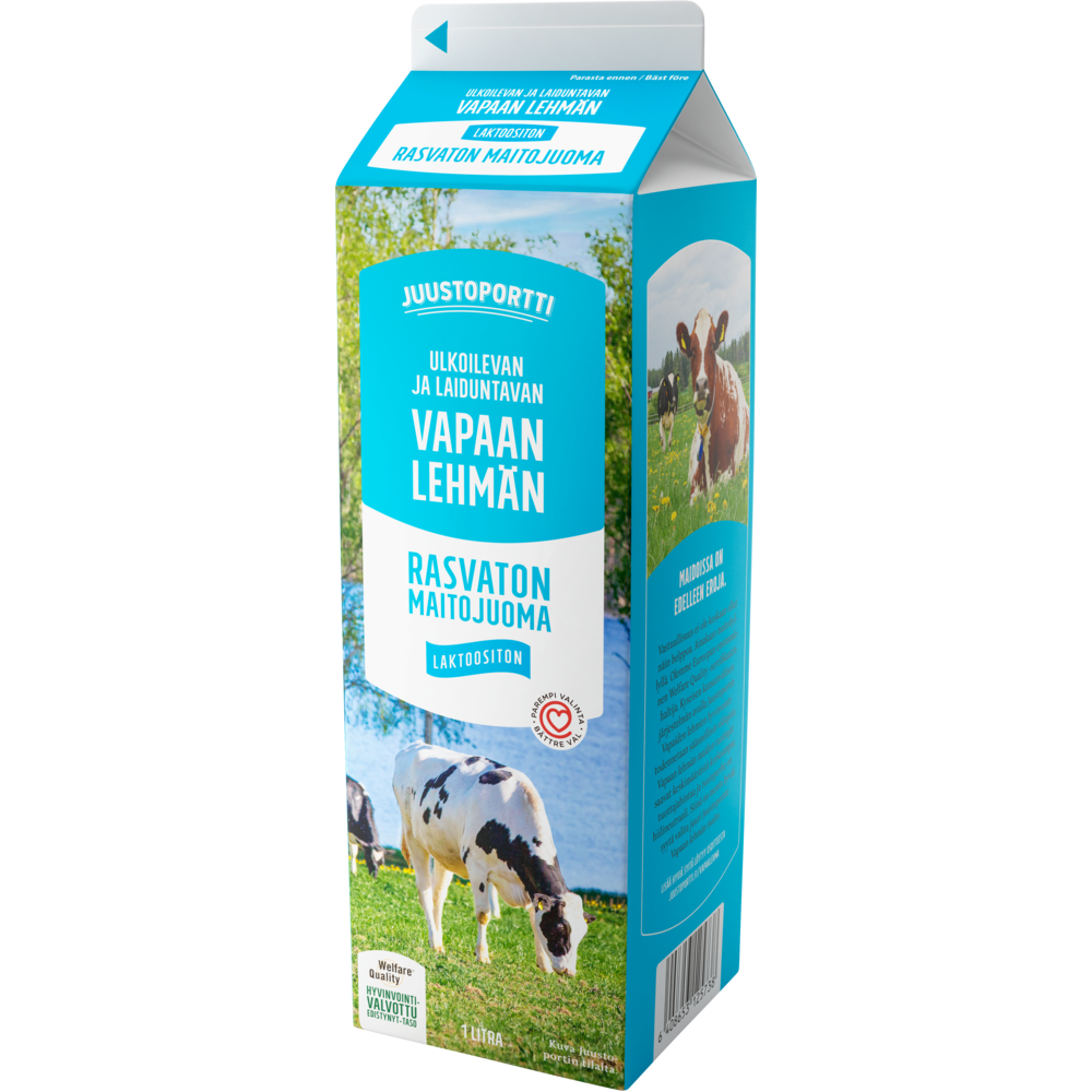 Juustoportti Vapaan lehmän rasvaton maitojuoma 1 l